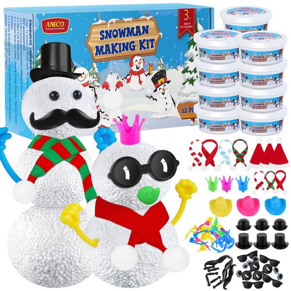 Aneco 12 Pieces 360g Christmas Snowman Clay DIY Kit Snowman DIY Craft Foam Putty Toys Air Dry Clay Snowman Christmas Decorations for Home Holiday Gifts Supplies