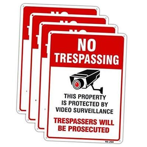 Large Video Surveillance Signs Outdoor,No Trespassing Sign Aluminum 4-Pack