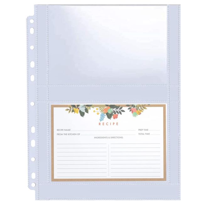 30 Pack 120 Pockets 4x6 Recipe Card Sleeves,3 Ring Binder Recipe Card Protector Pages,Double Sided 2 Pocket Refill Sheets for Recipe Book, 8.5x11 Inch Top Loading Clear Sleeve Sheets