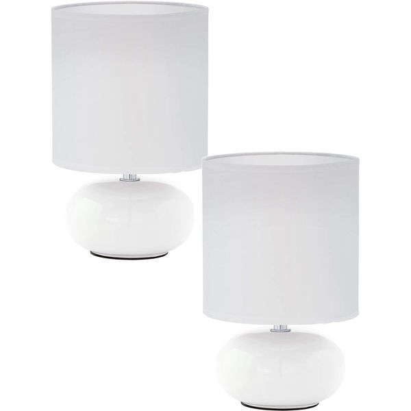 2 Pack -Table Lamp-Colour White-White Fabric Shade-in Line Switch-Bulb E14-1x40W - Side Console Free Standing Base Bedside Task Base Set