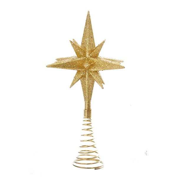 Goldtone Glittered 3D Multi-Point 5.5 x 8.5 Inch Christmas Tree Topper