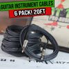 Guitar Cable Instrument Cord - 6 PACK 20FT Wire Recording Studio Amp 1/4 Jack