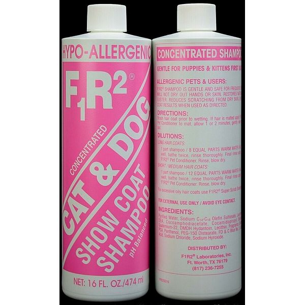 F1R2 Hypo-Allergenic concentrated Cat & Dog Shampoo pH balanced 1 Bottle