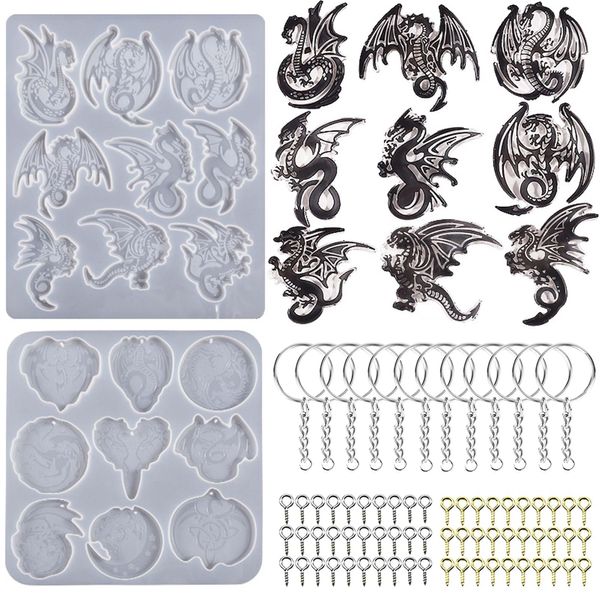 Attuslla 2 Pack Dragon Pendant Mold Dragon Earring Mold Dragon Resin Casting Mold Soap Making Molds Silicone Mold for Candle Home Decorate Mold Candle Making Mold