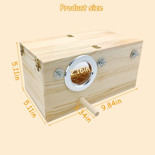 PINVNBY Natural Wood Parakeet Nesting Box Budgie Breeding Box Acrylic Bird Nest for Cage Transparent Panoramic for Parrots, Cockatiels, Lovebirds, Canaries, and Small Birds (M: 9.8 x 5.3 x 5.3 inch)