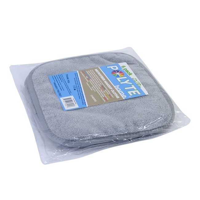 POLYTE Premium Lint Free Microfiber Washcloth Face Towel, 13 x 13 in, Set of 6 (Blue)