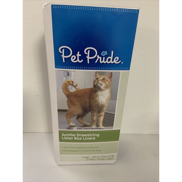 PET PRIDE JUMBO DRAWSTRING LITTER BOX LINERS QUICK AND EASY REMOVAL 5 COUNT NEW