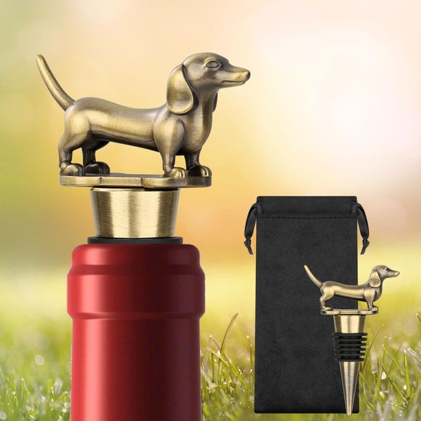 LULLEA Dachshund Wine Bottle Stopper for Wine Champagne, Dachshund Gifts Wine Gifts for Men Dad Women Sausage Dog Lovers, Birthday Gifts, Bronze