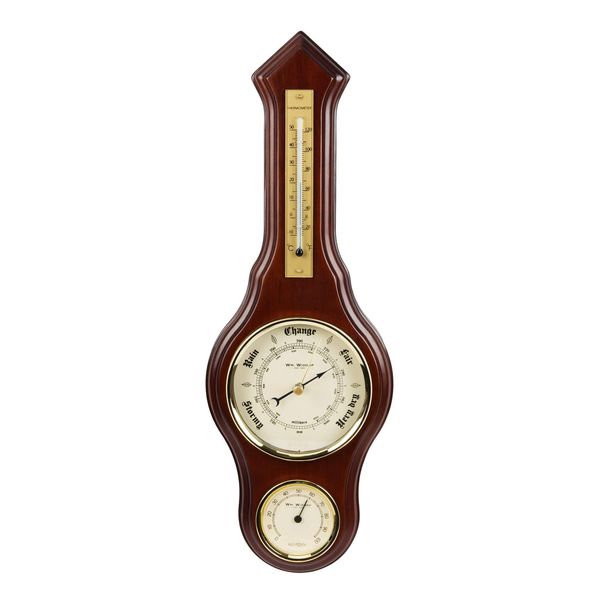 DIWW Mahogany Banjo Wooden Wall Barometer Thermometer Hygrometer Weather Station