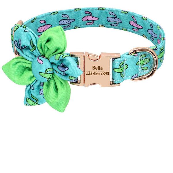 Customizable Floral Print Pet Collar With Engraved Id Tag - Personalized Dog And Cat Accessories - Q / S