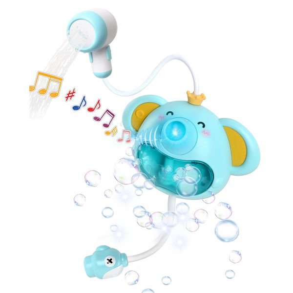 KIYTARBOO Baby Bath Toy Bubble Machine Bath Toy with Music Shower Head Automatic Waterjet Bathtub Elephant Bubble Maker Bath Toy for Baby from 18 Months