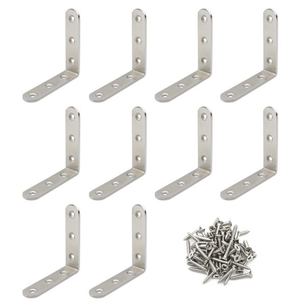 Pxyelec L Brace Set Stainless Steel 2.5mm Thicker Brace Corner Steel Joint Right Angle Bracket Fastener,Corner Brace,Wooden Furniture, Fixture Protector for Wood,80mm x 80mm x 20mm,Pack of 10