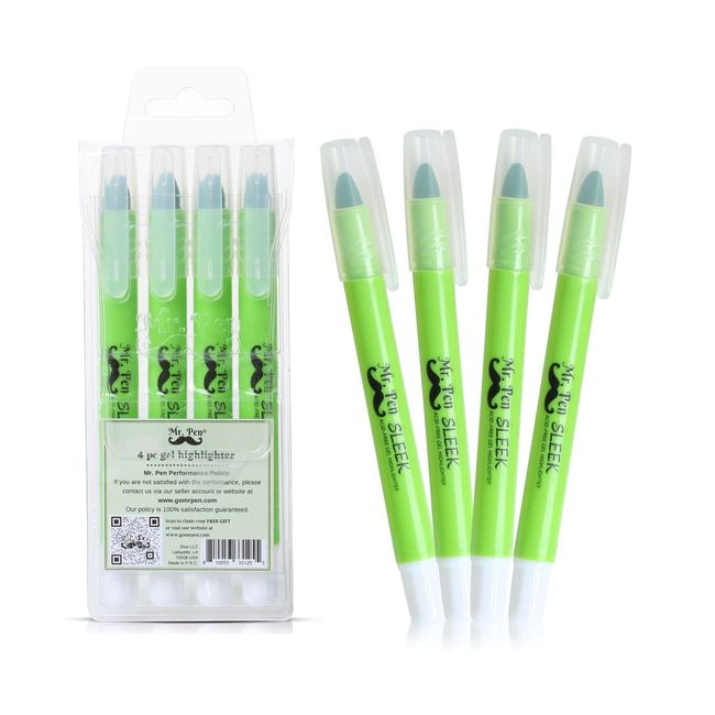 Mr. Pen No Bleed Gel Highlighter, Bible Highlighters, Green, Pack of 4