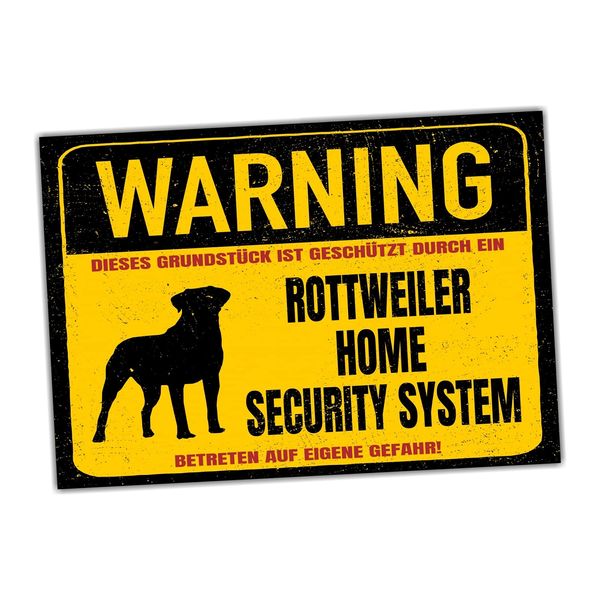 Rottweiler Dog Schild Warning Security System Türschild Hundeschild Warnschild Fun