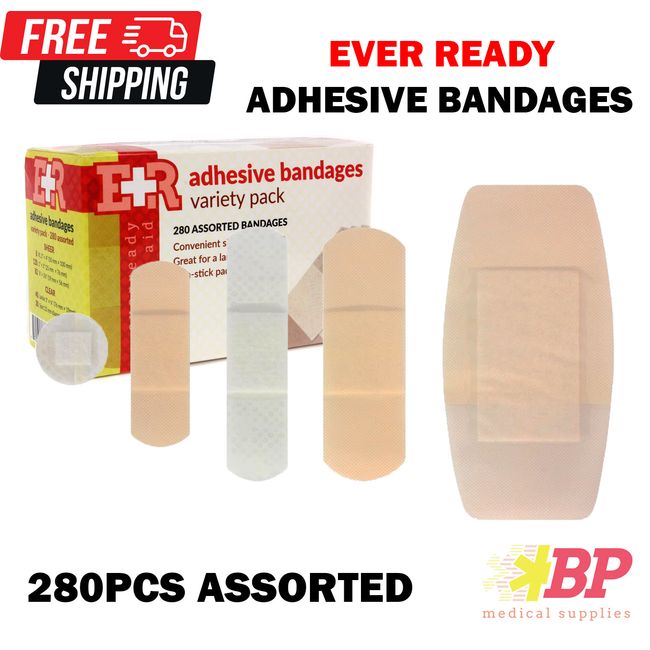 First Aid Quality Adhesive Bandages Variety Pack 280 Assorted Bandages