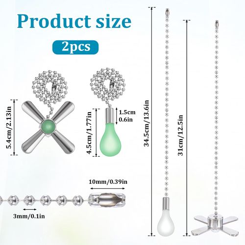 Bruislard 2 Pcs Glow in The Dark Ceiling Fan Chain Extenders Fluorescent Ceiling Fan Pull Chains Ornaments Decorative Lighting & Fan Beaded Chain Pendant Extension for Ceiling Light Lamp Fan