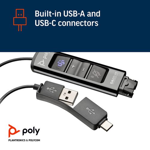 Poly - DA85M USB-A/USB-C Digital Adapter (Plantronics) - Works with Poly Call Center Quick Disconnect (QD) Headsets - Acoustic Hearing Protection - Hold & Call Answer Buttons - Optimized for Teams