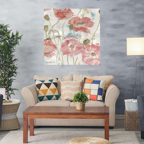 Fine Art Canvas Poppies in the Wind Blush Square Canvas Wall Decor by Artist Marie Elaine Cusson for Living Room, Bedroom, Bathroom, Kitchen, Office, Bar, Dining & Guest Room - Ready to Hang - 22 in x 22 in