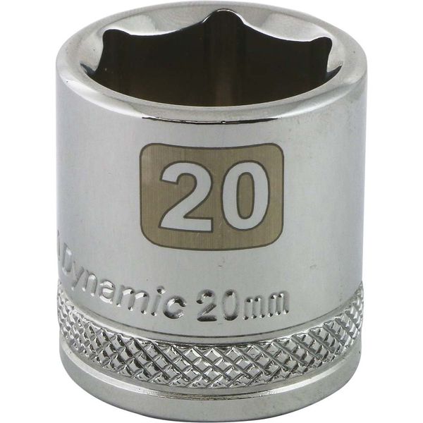 Dynamic Tools D008020 3/8" Drive 6 Point Metric Socket with 20mm Standard Length, Chrome Finish