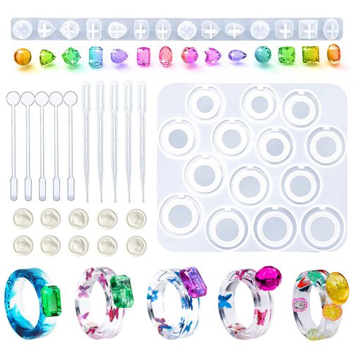 Samcos Ring and Pendant Silicone Mold, Set of 2 Pieces, Includes Stirring Stick, Straw, Rubber Finger Guards, UV Resin Mold, Ring Mold, Resin Accessory Parts, DIY Handmade Craft, Accessory, Tools,