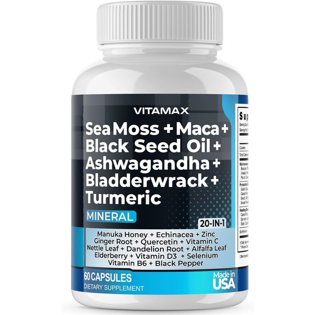 Sea Moss 3000Mg Black Seed Oil 2000Mg Ashwagandha 1000Mg Turmeric 1000Mg Blad...