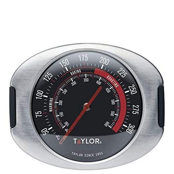 Taylor Pro Oven Thermometer, Hanging Clip and Stand, Easy Grip, Stainless Steel, 100°F to 600°F Range