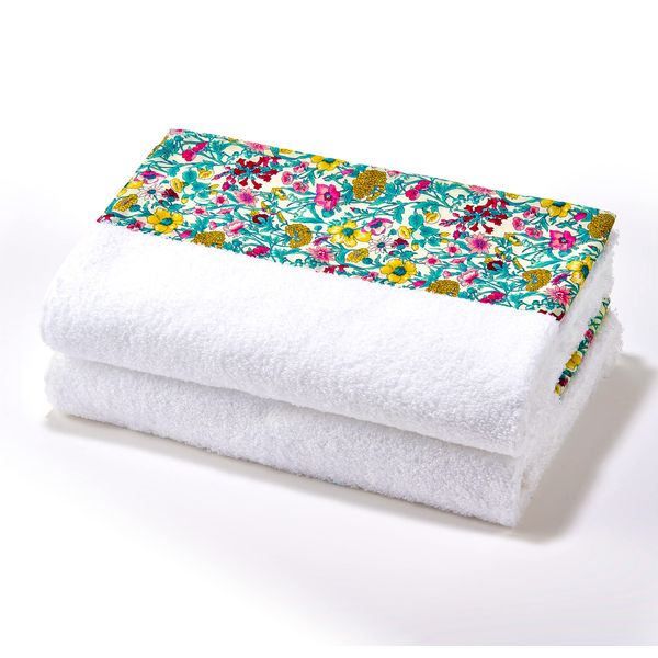 &COTTON Primaro Rosette Liberty Bath Towels, Luxury Bath Towels with British Liberty Fabric for Celebrations (2 Yellow Colors)