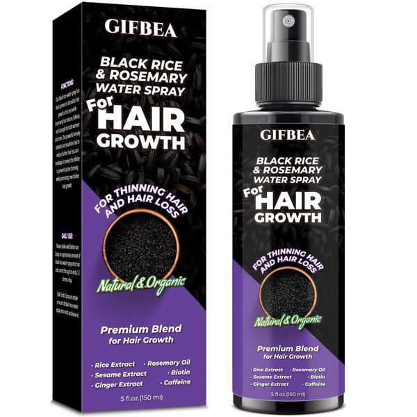 Organic Black Rice Water for Hair Growth,5oz Large Volume Rosemary Water Spray for Hair Growth,Hair Growth Serum Products w/Biotin,Castor Oil,Caffeine, Hair Growth Oil Ingrown Hair Loss Treatment