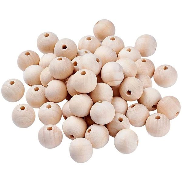 100pcs Wooden Beads 12mm Natural Round Wood Bead Unfinished Craft Loose Beads for DIY Jewellery Making Macrame Wall Hanging Craft and DIY Painting Home Decorations (3mm Hole)