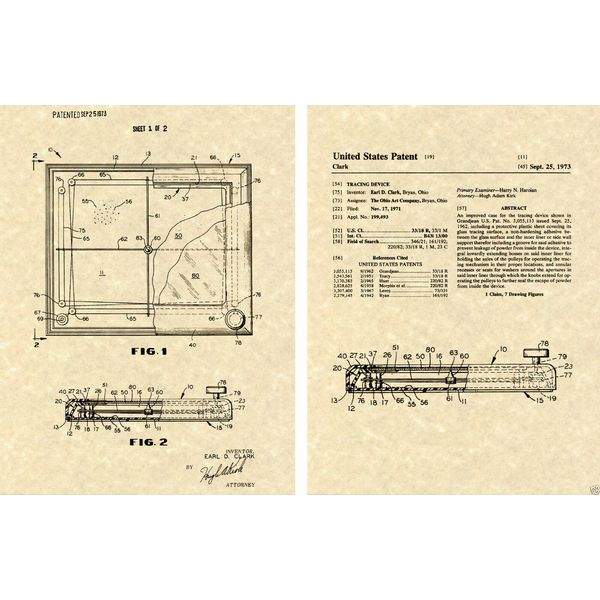 ETCH-A-SKETCH US PATENT Art Print READY TO FRAME! Ohio Earl Clark toy