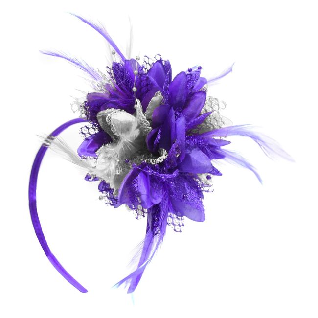 Caprilite Purple and Silver Fascinator on Headband for Ascot Weddings