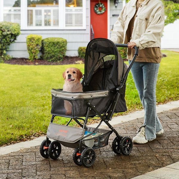 Pet Stroller, 4 Wheels Dog Stroller Rotate with Brakes, 44lbs Weight Capacity, P