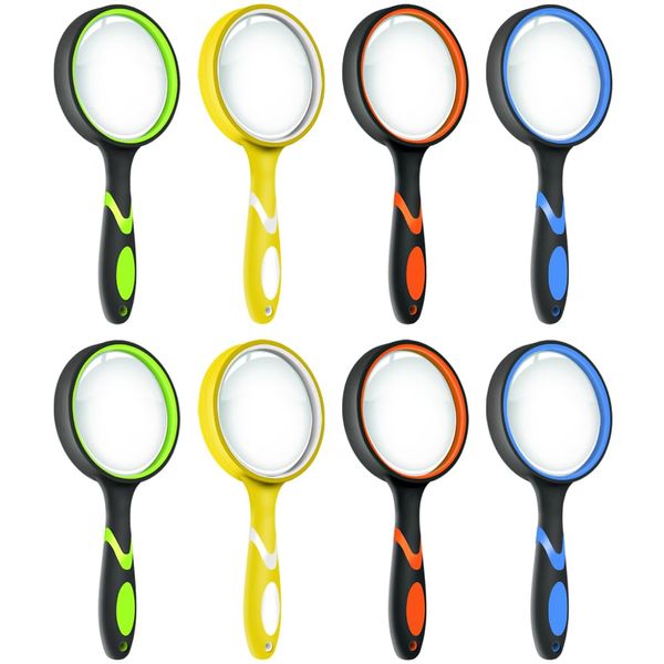 Leffis 8 Pack Magnifying Glass, 50mm 10X Magnifying Glasses Lens Reading Magnifier for Kids and Seniors, Non-Slip Handheld Magnifying Glass for Close Work, Classroom Science and Nature Exploration