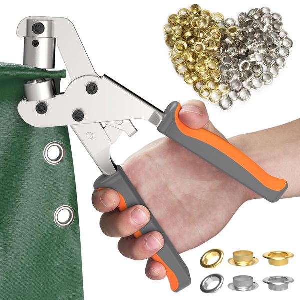 Grommet Tool Kit - 3/8 Inch Grommet Kit Handheld Eyelet Pliers Set, Brass Grommet Press Kits Save Effort Hole Punch Plier with 500pcs Eyelets Grommets with Tool for Tarps Leather Paper Flag