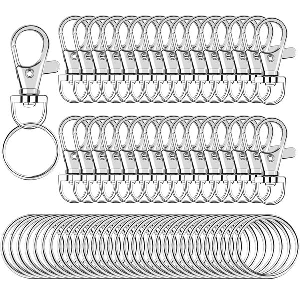 SANNIX 60pcs Keyrings Key Chain Clip Hooks Swivel Clasps Lanyard Snap Hooks with Split Key Rings, Keychain Hooks for Hanging Crafts Jewellery Making