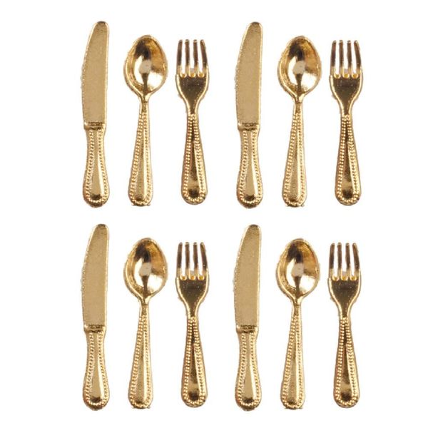 Dolls House Miniature Tableware Gold Cutlery Set 332