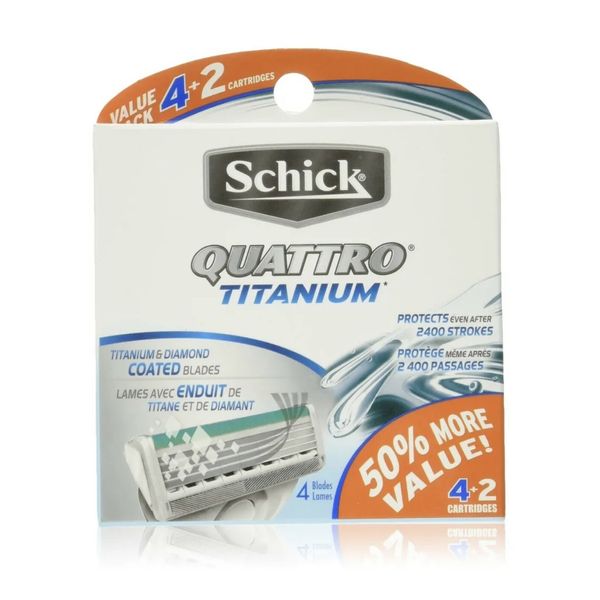 Schick Quattro Titanium Razor Blades Refills For Men Sharp Lubricating Strip 6Ct