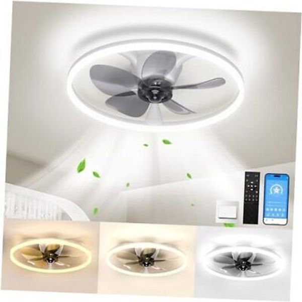 Ceiling Fans with Lights and Remote, 20'' Flush Mount Ceiling Fan of 150° White