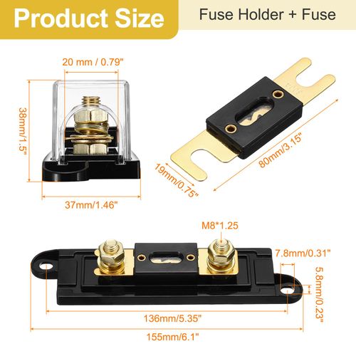 MECCANIXITY 2 Set 300 A 32 V ANL Fuse Holder Kit 300 A Fuse 0/2/4/8 Gauge AWG Inline Fuse Block Fuse Box Automotive Fuse Block for Radio Audio Inverter Amplifier