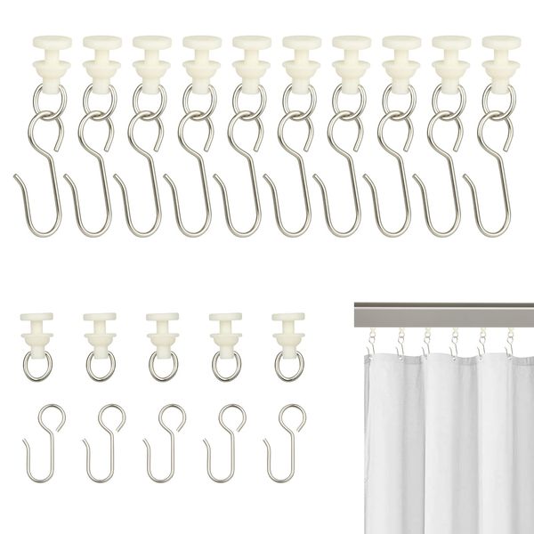 80 Pcs Curtain Hooks and Gliders Set, 40 Stainless Steel Shower Curtain Hooks and 40 Pieces Curtain Rail Gliders for Dorm Window Curtain Bathroom Shower Curtain (80PCS)