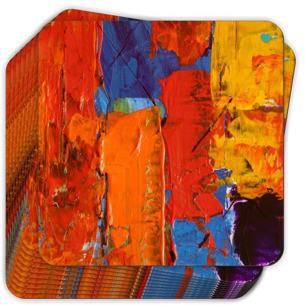 3.5 Inch Soft Square Coasters Art (x8)- Multi Colored Canvas Painting