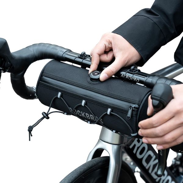 ROCKBROS Road-to-Sky Fahrrad Lenkertasche Fahrradtasche Lenker Vordertasche 1,5L Wasserabweisend Reflektierend Modern 5 Farben für Mountainbikes, Rennräder, Citybikes Schwarz