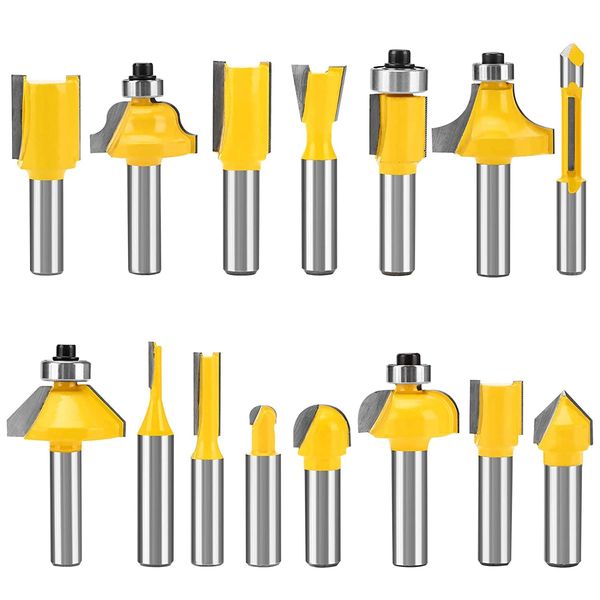 KEWAYO 15 Types Carbide Router Bit Set, Chip, Trimmer, Router Bit, Router Bit, Tool, Cutting Tool for Electric Routers and Electric Trimmers