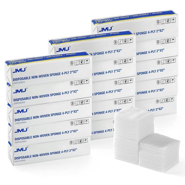 5000/Case JMU Dental 4-Ply Gauze Pads Non-Woven Sponges Non-Sterile Size 2"x 2"