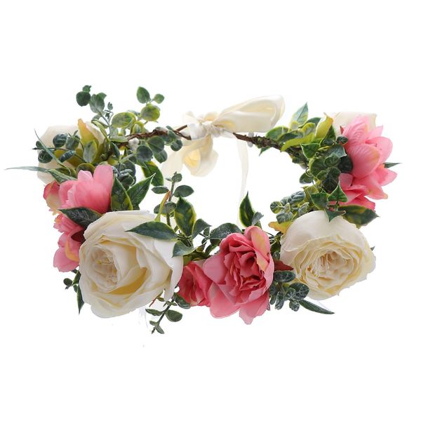 DreamLily Wedding Fairy Floral Headband Woodland Crown Camellia Crown Hair Wreath DFS33(Ivory)