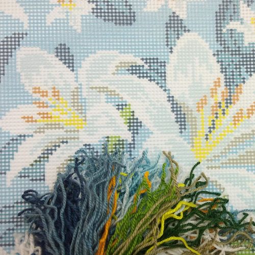 Brvsk White Lilies. Needlepoint Kit. Throw Pillow 16×16 Inches. Printed Tapestry Canvas, European Quality