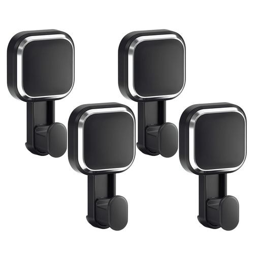 LEVERLOC 4 Pack Suction Cup Hooks for Inside Shower, Powerful Vacuum Suction Shower Holder for Towel, Loofah, Clothes, Damage Free Hanging Bathroom Wall Hooks, Easy to Install and Remove, Black