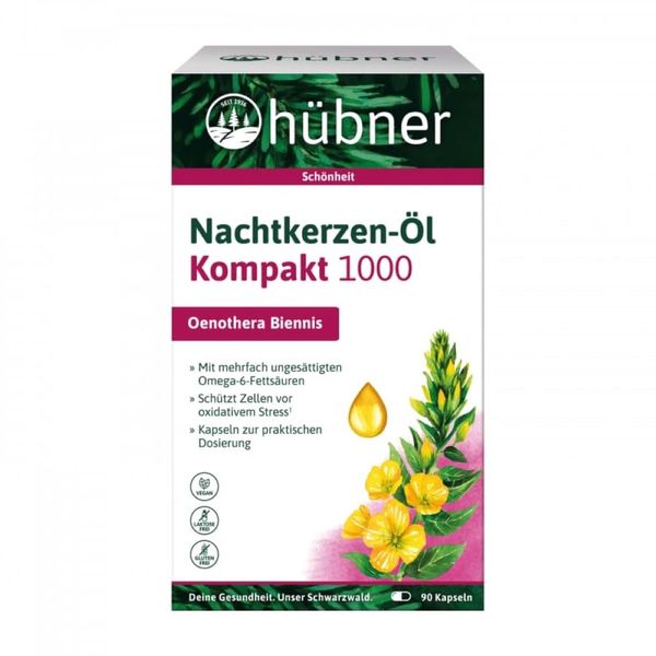 Hübner Nachtkerzenöl Kompakt | Hochdosiert, 1000mg | Hautgesundheit & Schutz | 90 Kapseln