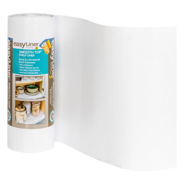 Smooth Top EasyLiner for Cabinets & Drawers - Easy to Install & Cut to Fit - Shelf Paper & Drawer Liner Non Adhesive - Non Slip Shelf Liner for Kitchen & Pantry - 12in. x 24ft. - White