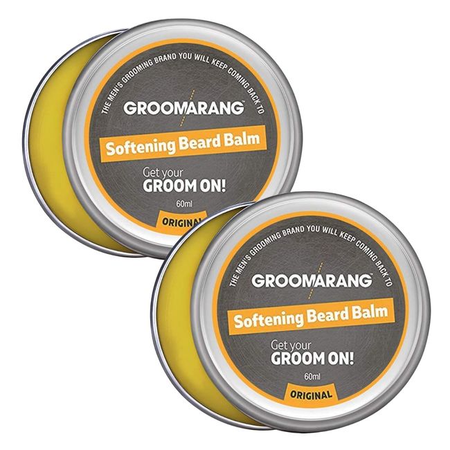 Beard Balm for Men x2 GROOMARANG Original Softening Beard Balm - 100% Natural, Nourishing Beard Moisturiser to Tame & Shape All Beard Types (120ml)